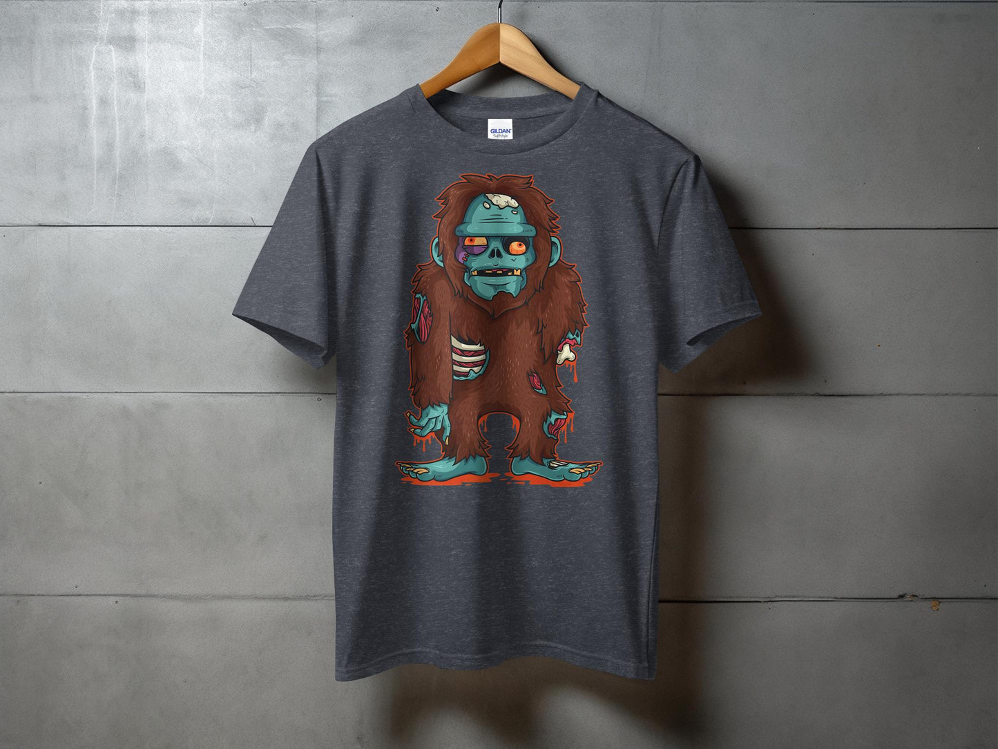 Zombie Bigfoot Graphic Design Horror Style T-Shirt