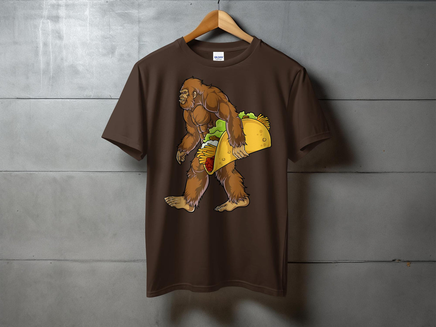 Funny Bigfoot Holding Giant Taco Graphic T-Shirt