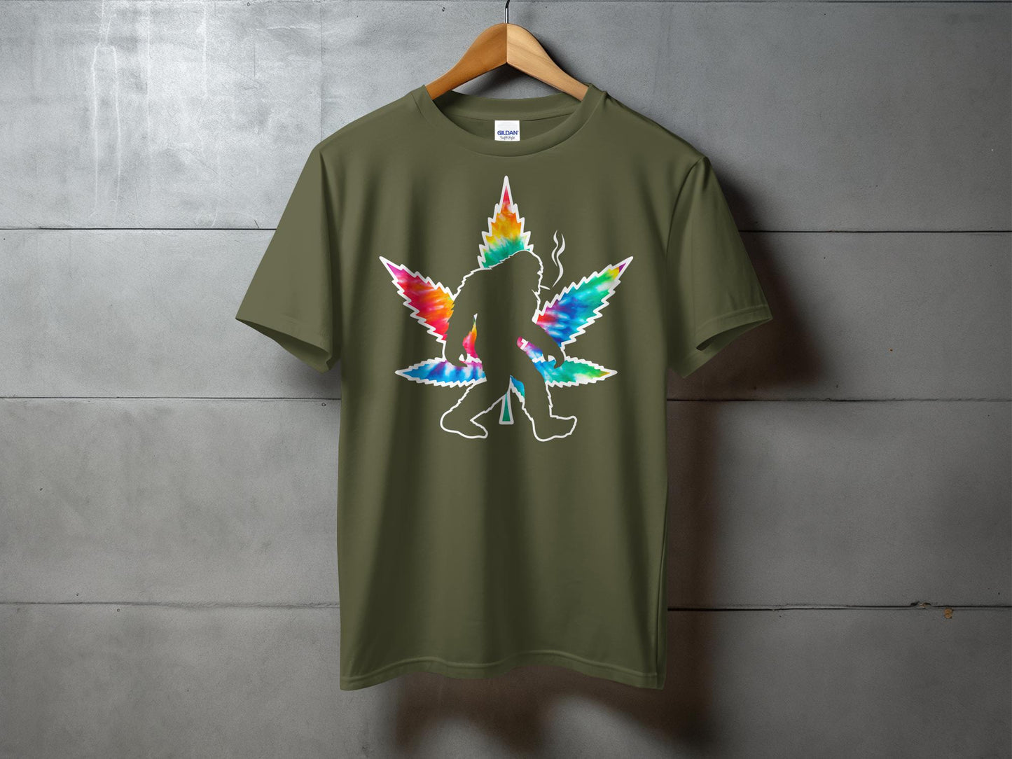 Bigfoot Silhouette with Colorful Leaf T-Shirt