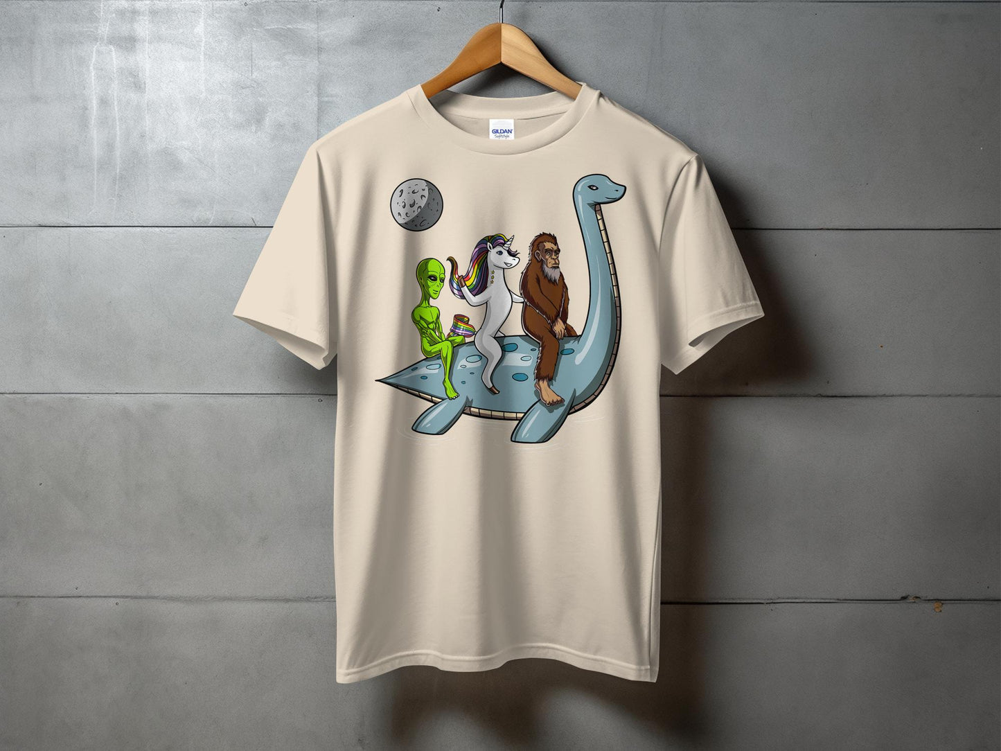 Alien Unicorn Bigfoot Riding Sea Creature T-Shirt