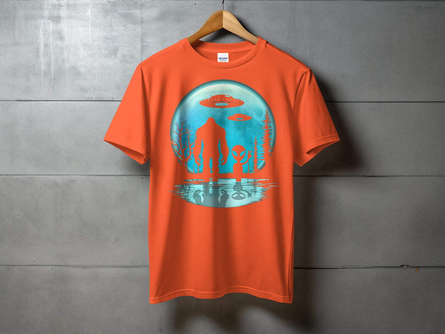 Bigfoot Alien Encounter Under UFOs T-Shirt