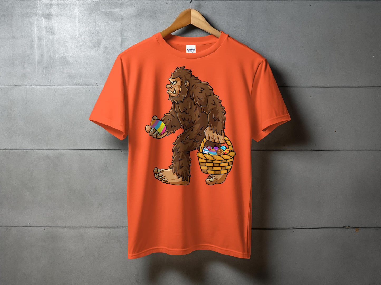 Bigfoot Holding Basket of Colorful Easter Eggs T-Shirt