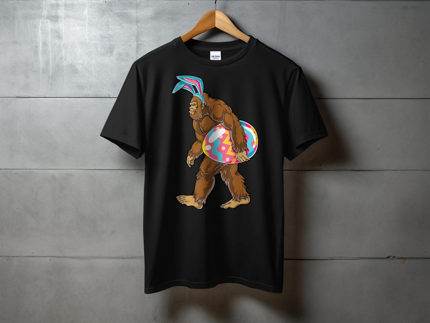 Bigfoot with Bunny Ears and Easter Egg Graphic T-Shirt