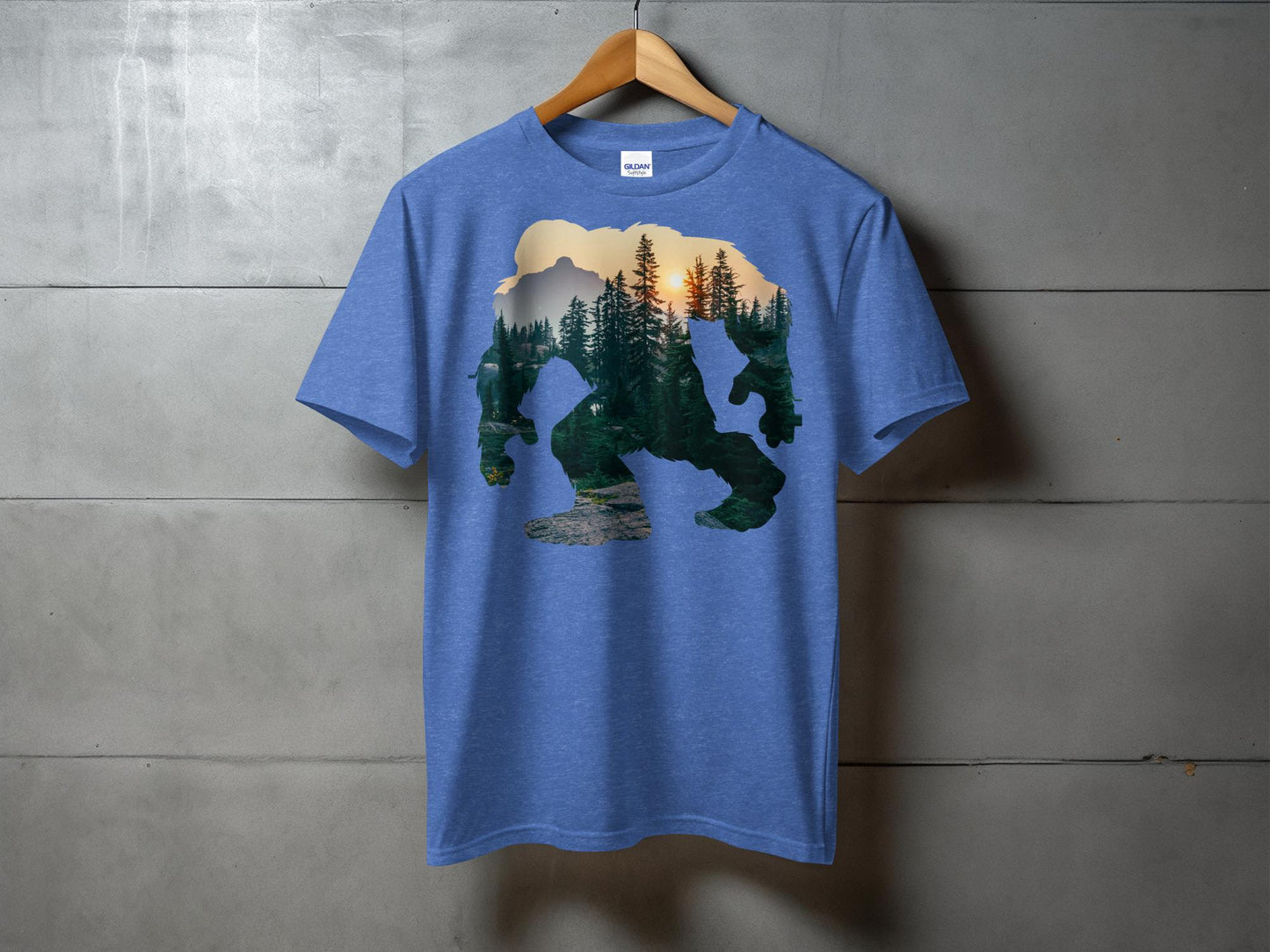 Bigfoot Silhouette with Mountain Forest Design T-Shirt