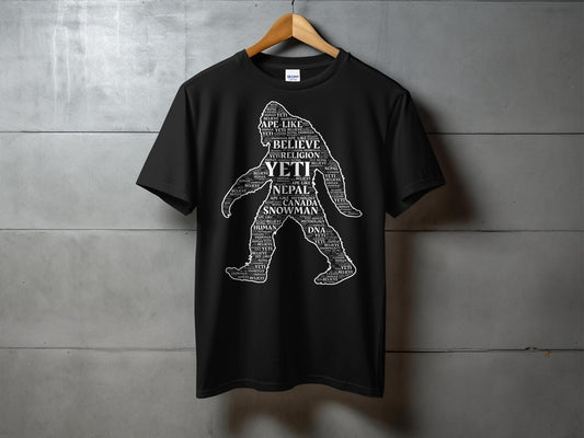 Bigfoot Word Art Design Featuring Yeti Snowman T-Shirt