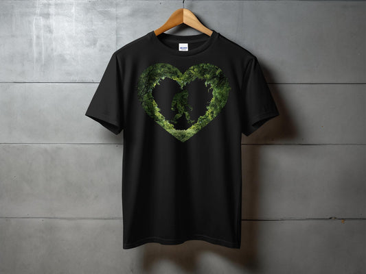 Unique Bigfoot Forest Heart Shape Graphic T-Shirt