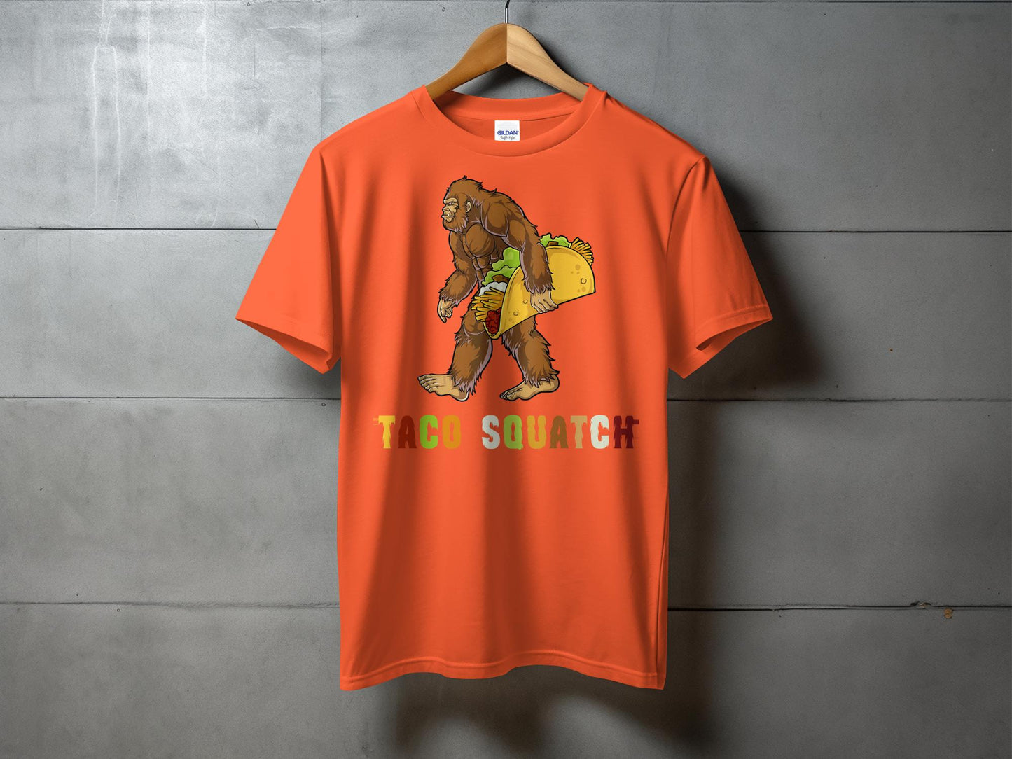 Funny Bigfoot Carrying Taco with TACO SQUATCH Shirt