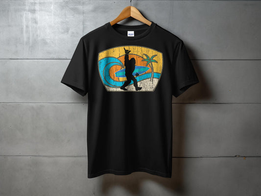 Vintage Surfing Sasquatch Retro Beach Graphic T-Shirt