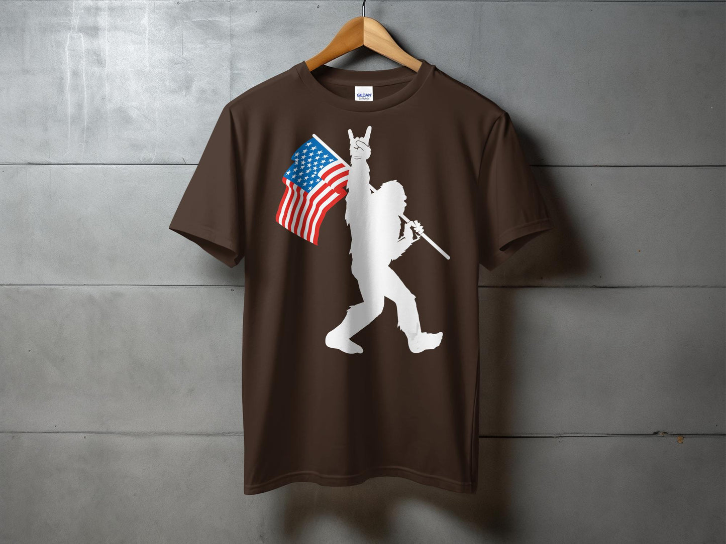 Bigfoot Holding USA Flag Patriotic Graphic T-Shirt