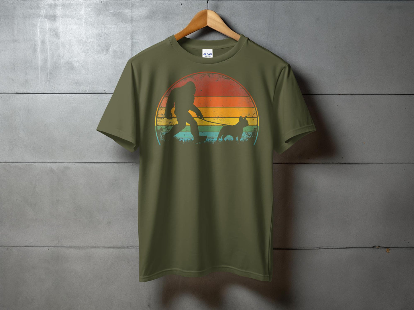 Retro Bigfoot Walking Pug with Colorful Background T-Shirt