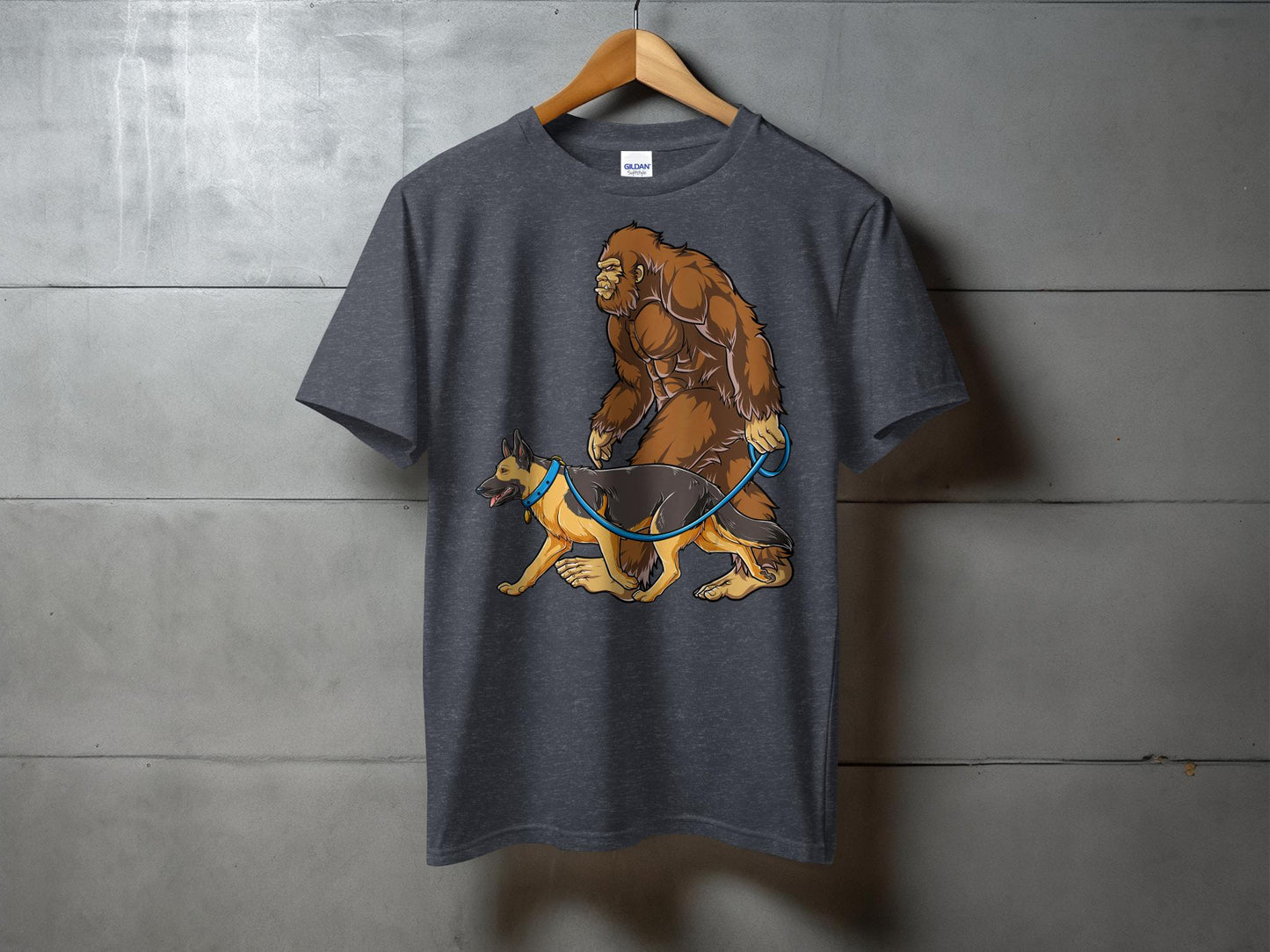 Bigfoot Walking German Sheperd Graphic Design T-Shirt