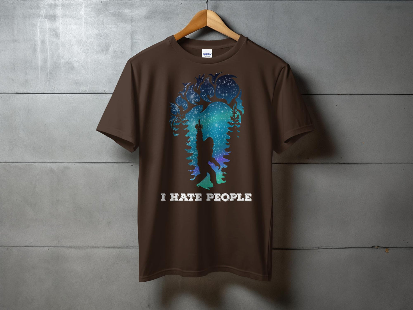 I Hate People Sasquatch Forest Galaxy Print T-Shirt