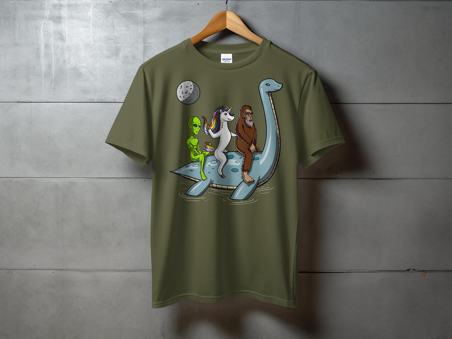 Alien Unicorn Bigfoot Riding Sea Creature T-Shirt