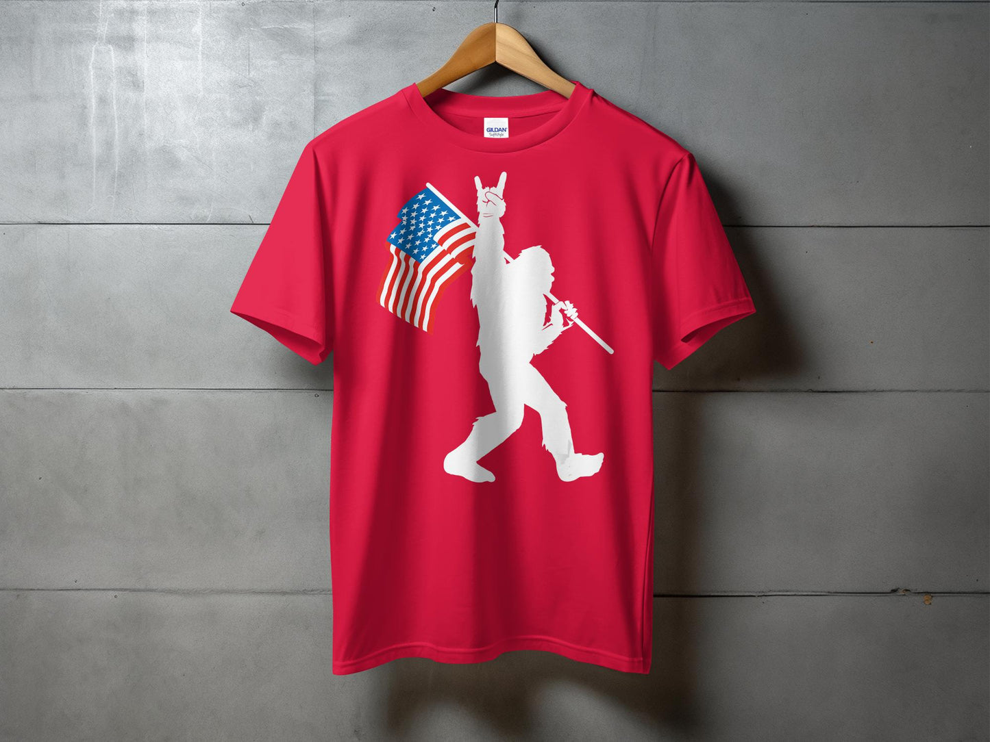 Bigfoot Holding USA Flag Patriotic Graphic T-Shirt