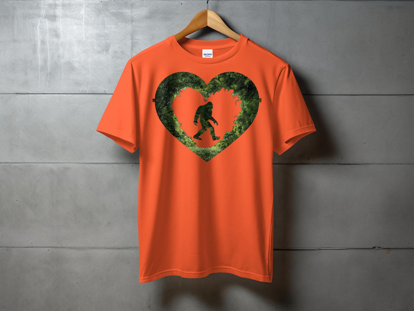 Unique Bigfoot Forest Heart Shape Graphic T-Shirt