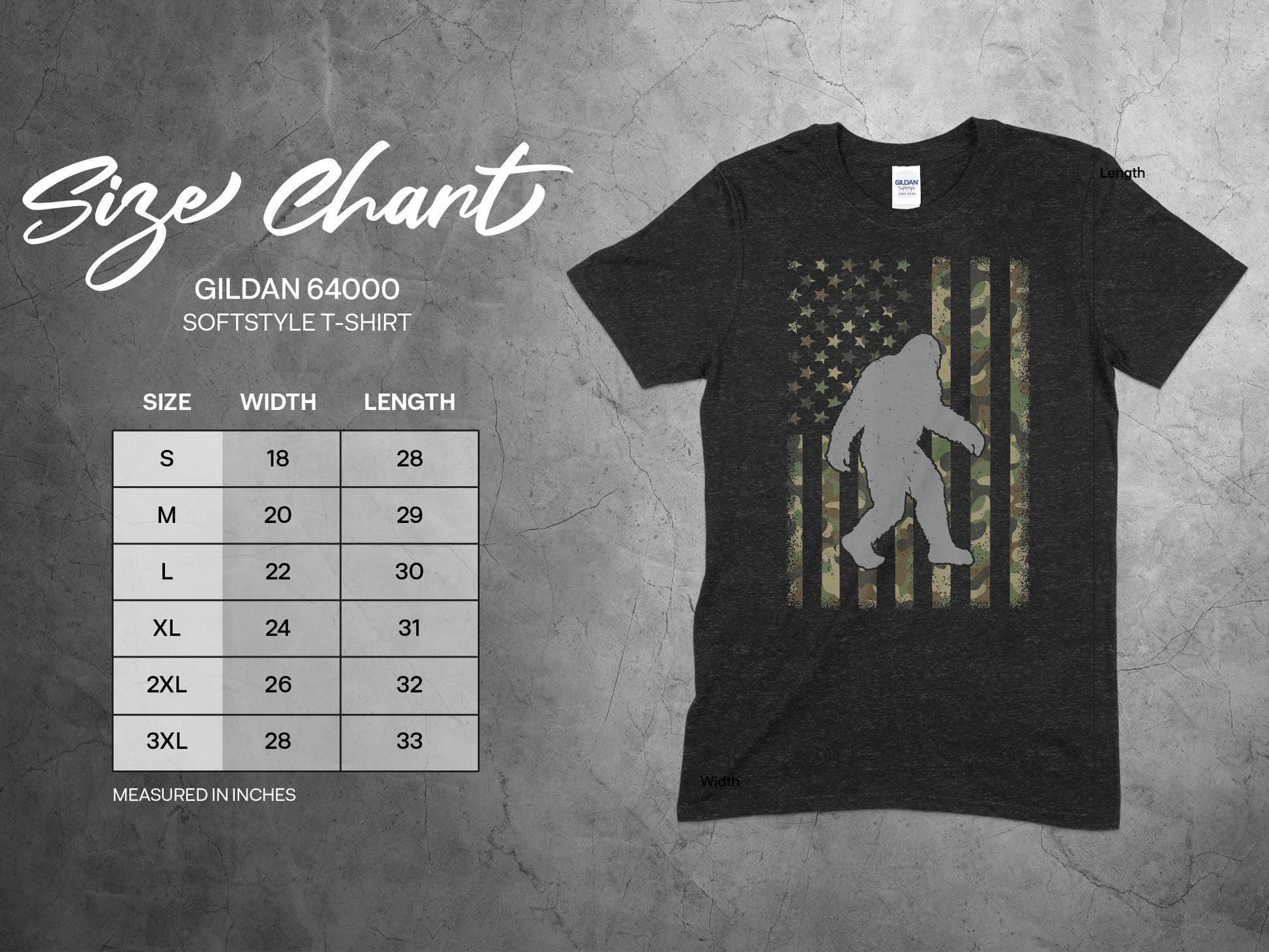 Camo Patterned Flag with Sasquatch Silhouette T-Shirt