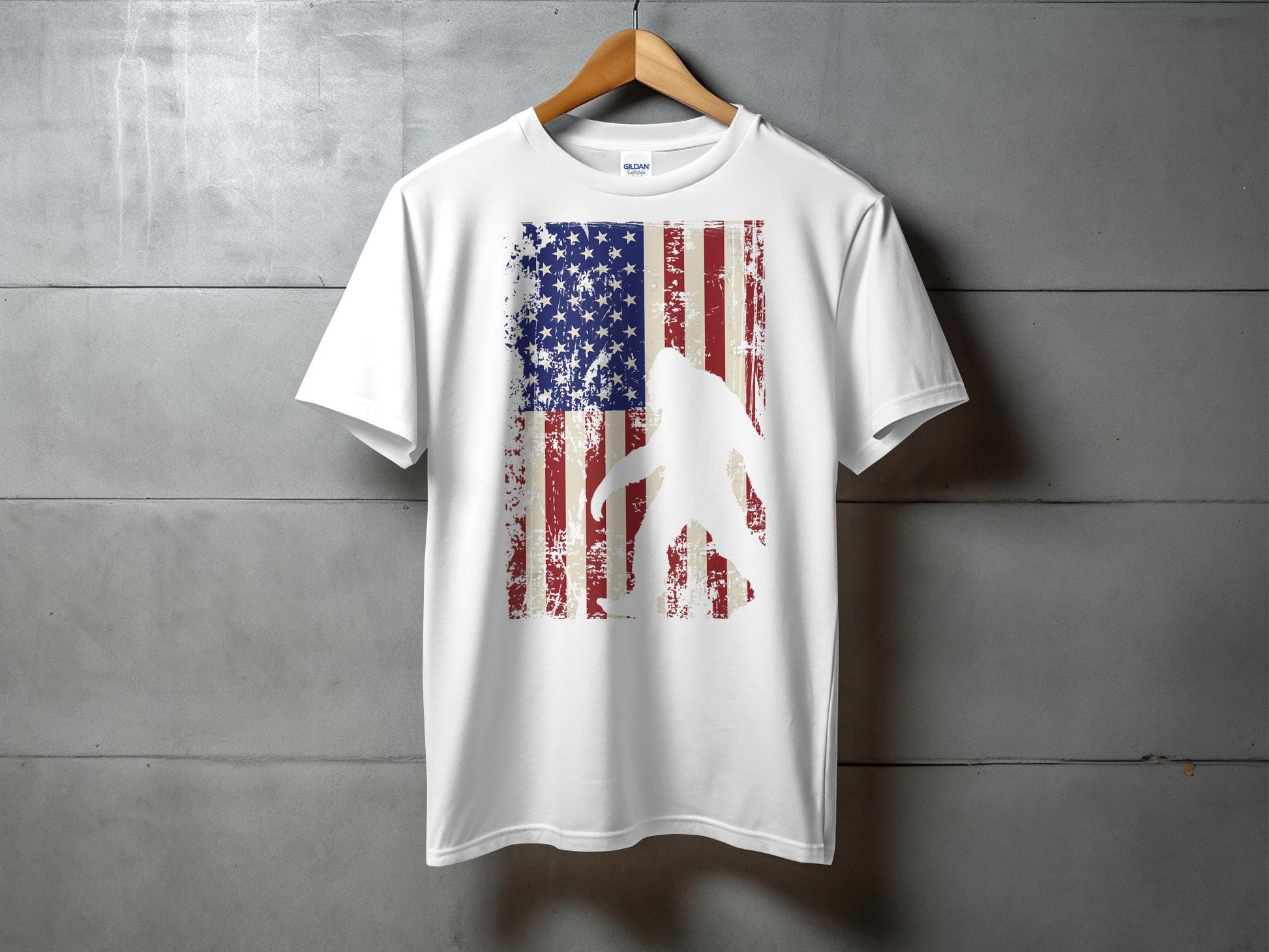 Grunge American Flag with Bigfoot Silhouette T-Shirt