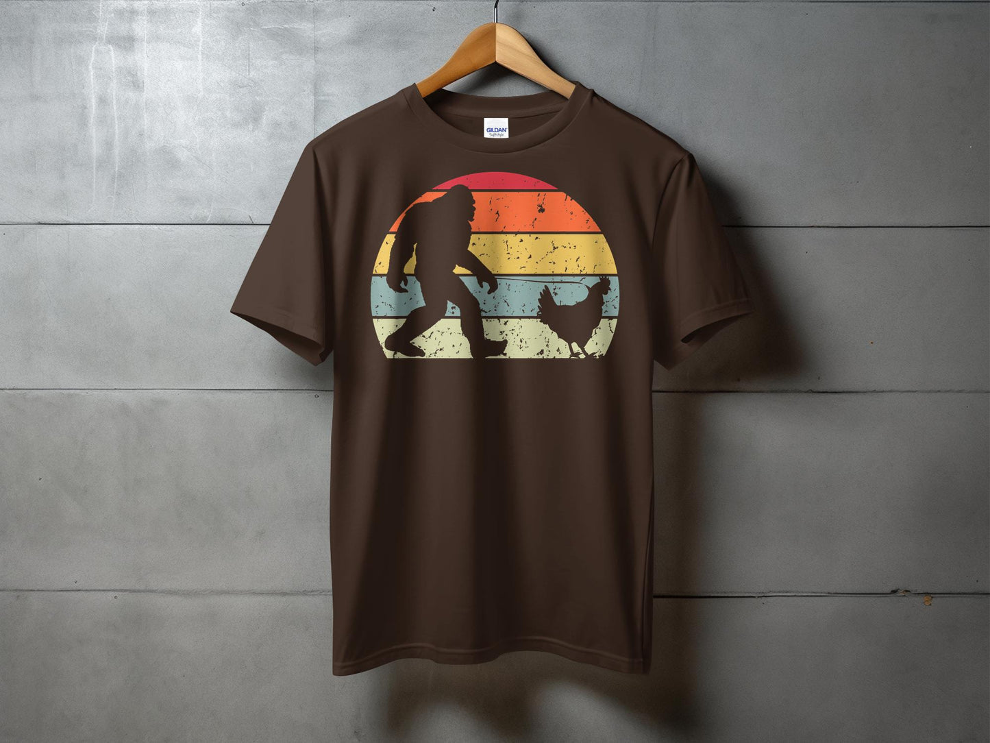 Vintage Style Bigfoot Walking Chicken Graphic T-Shirt