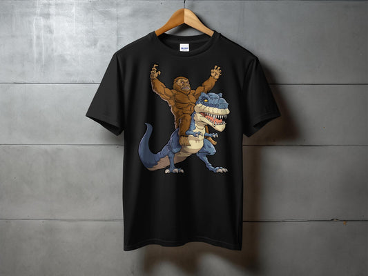 Bigfoot Riding Dinosaur Graphic T-Shirt