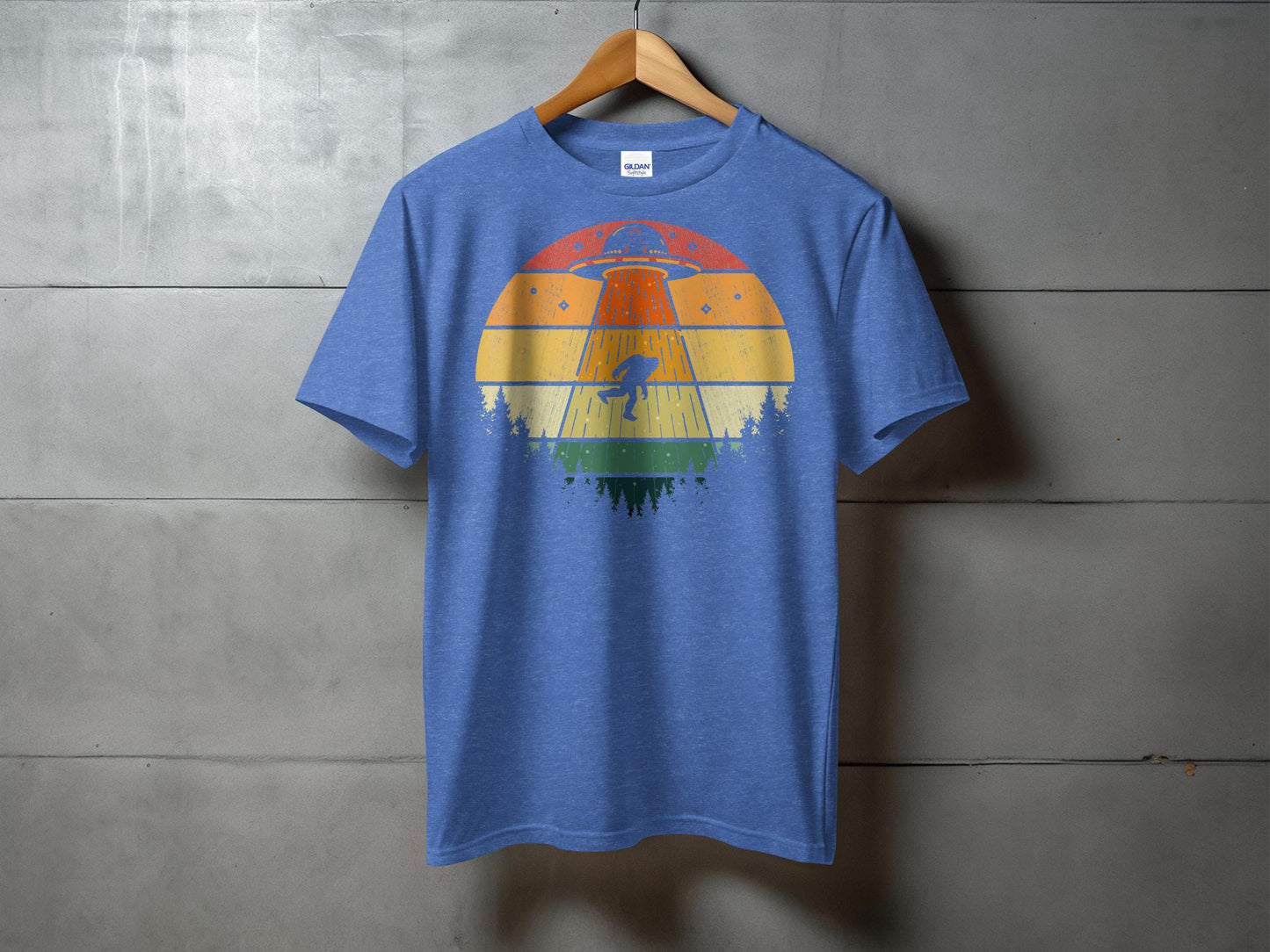 Alien Abduction Scene in Colorful Forest T-Shirt