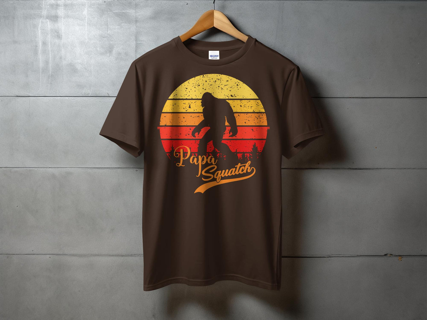 Papa Squatch Retro Sun Design Graphic T-Shirt