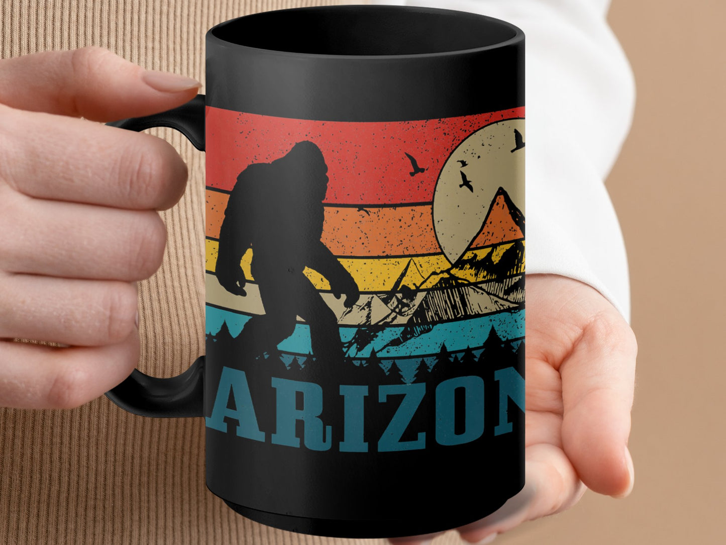 Bigfoot Coffee Mug with Retro Arizona Design, Perfect for Nature Lovers and Bigfoot Enthusiasts