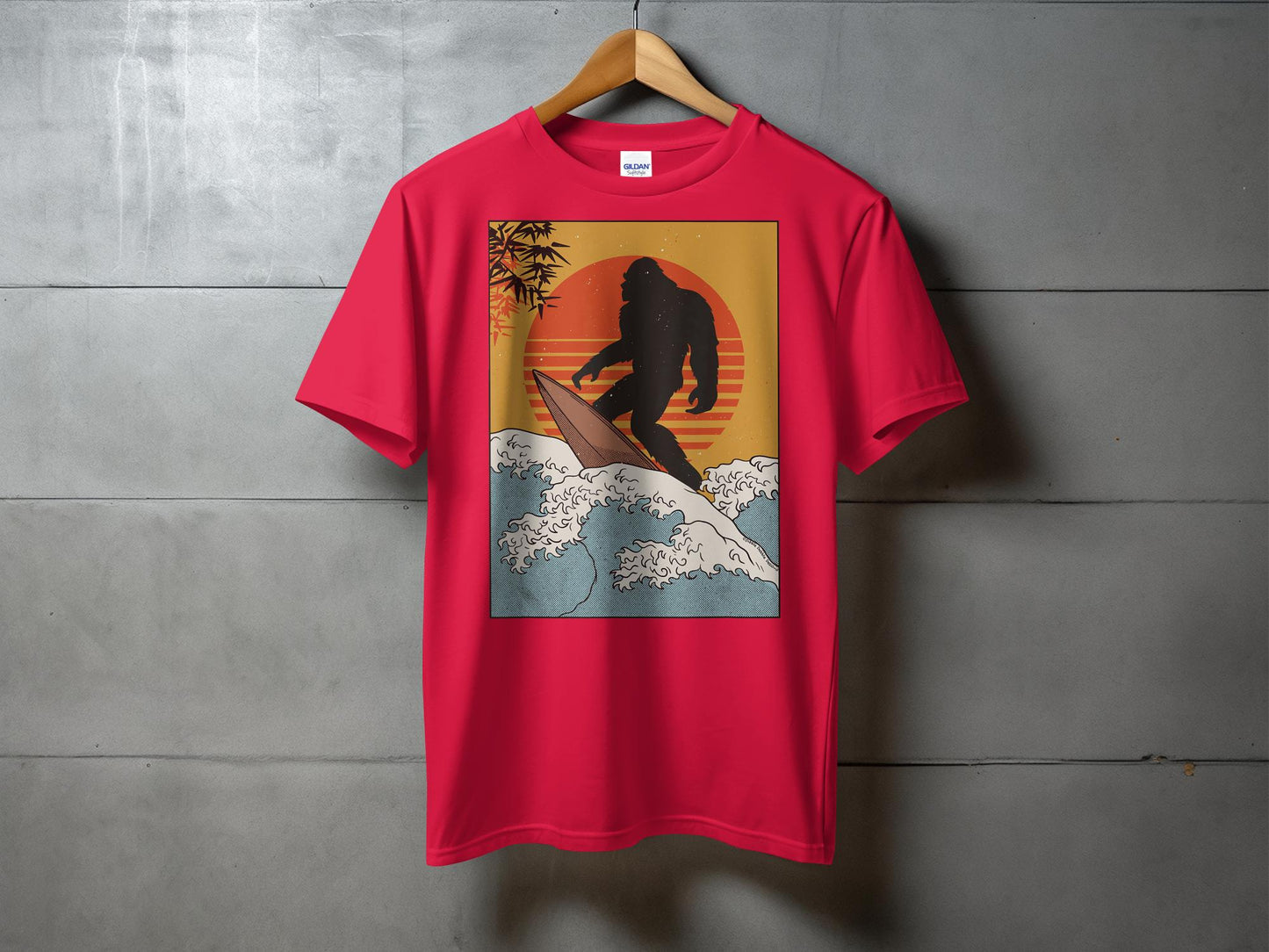 Bigfoot Surfing Retro Sunset Ocean Waves Graphic T-Shirt