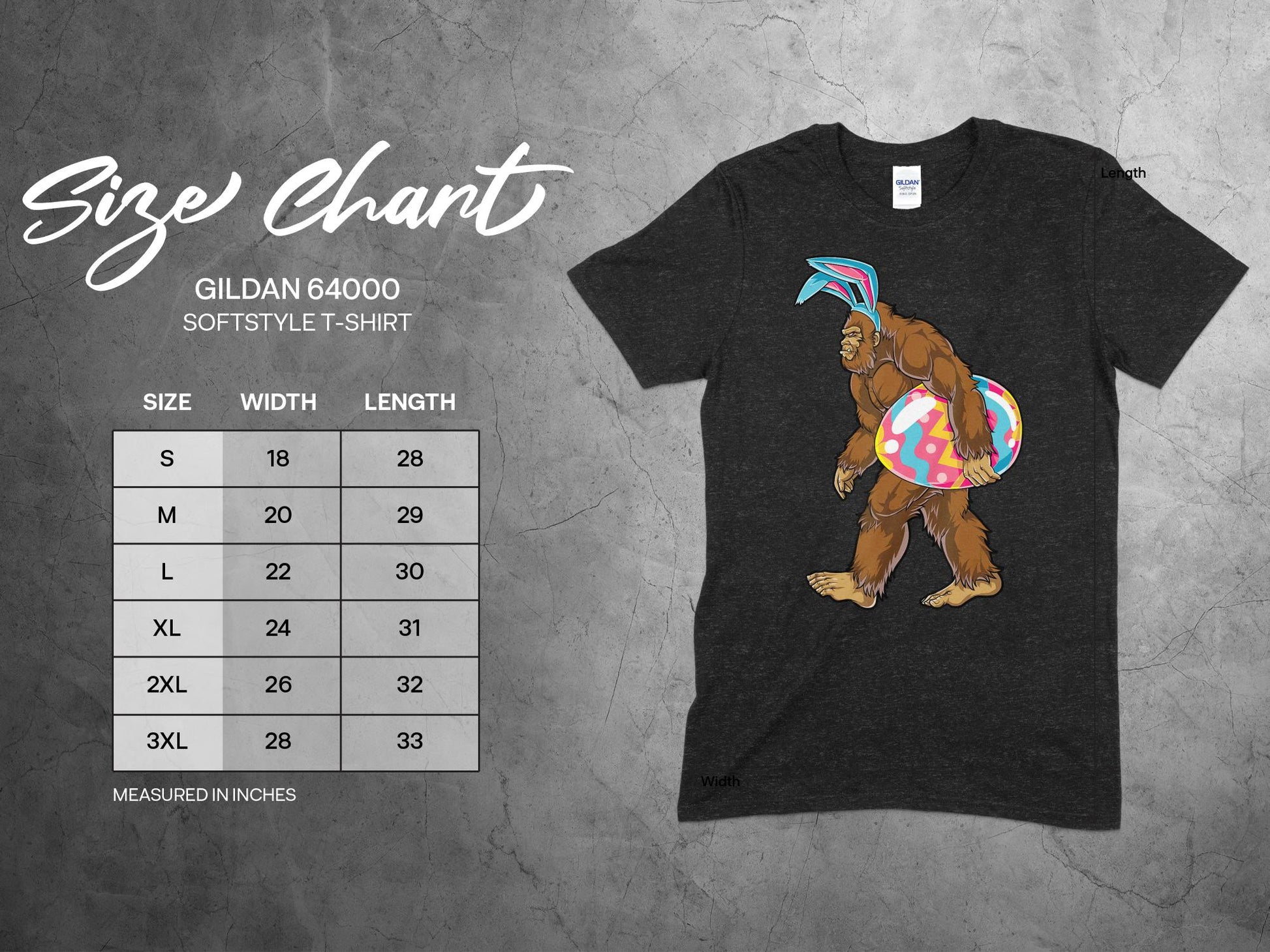 Bigfoot with Bunny Ears and Easter Egg Graphic T-Shirt