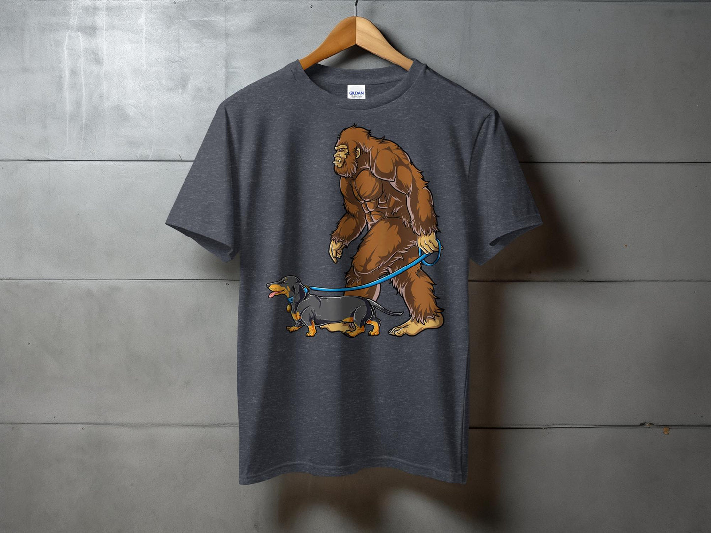 Bigfoot Walking Cute Dachshund Funny Graphic T-Shirt