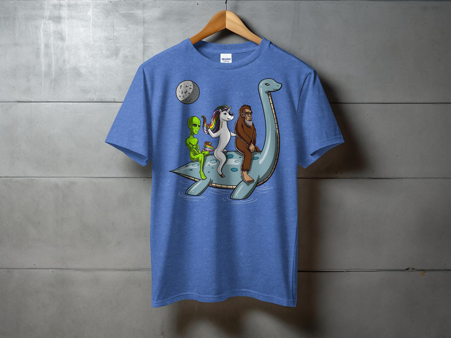 Alien Unicorn Bigfoot Riding Sea Creature T-Shirt