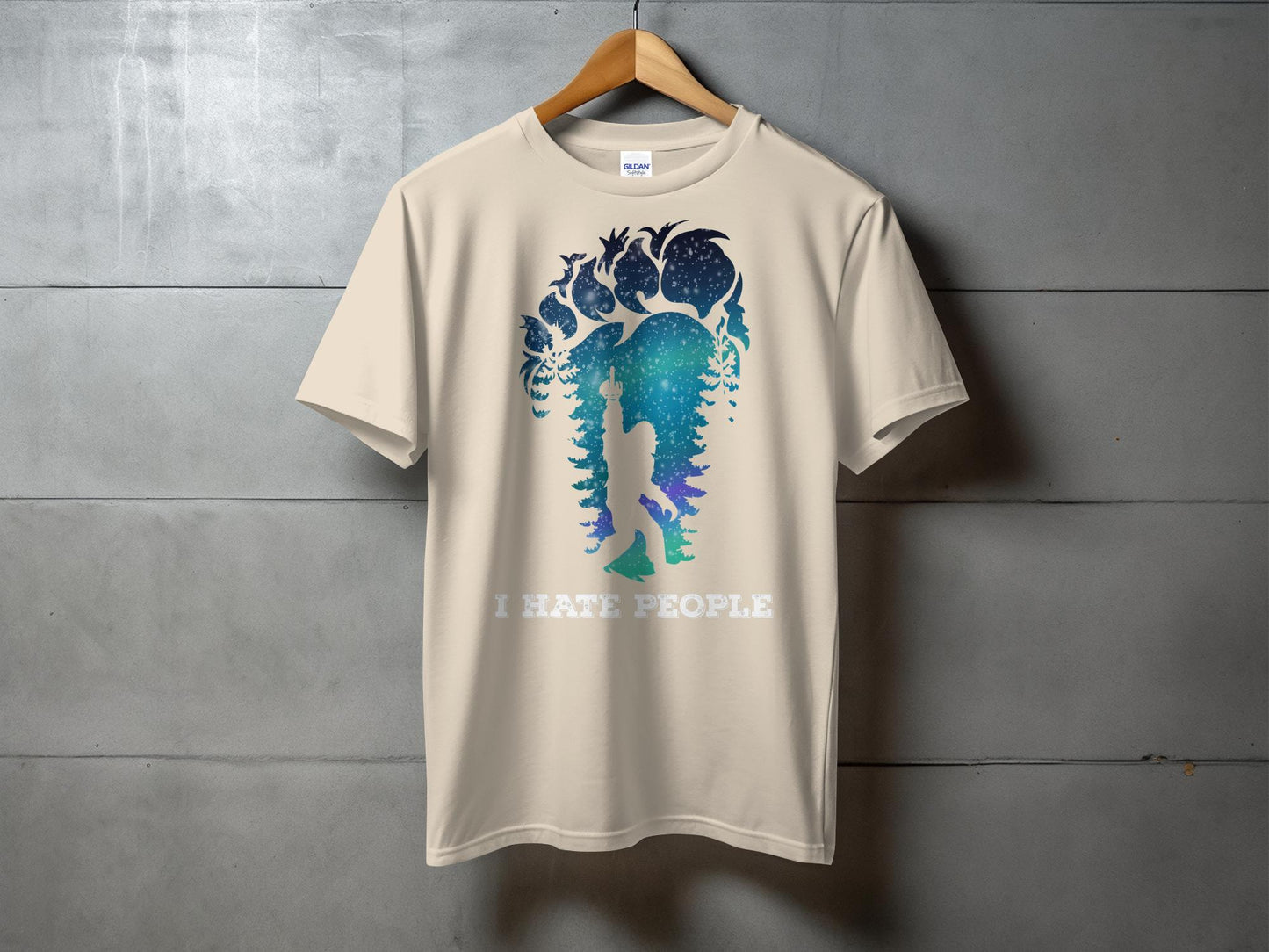 I Hate People Sasquatch Forest Galaxy Print T-Shirt