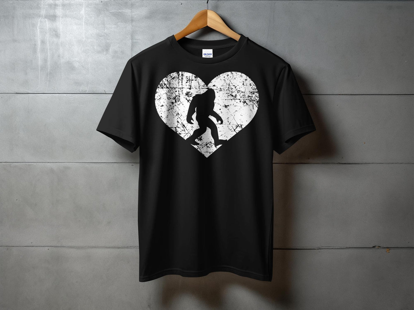 Bigfoot Silhouette Heart Print Unique Graphic T-Shirt