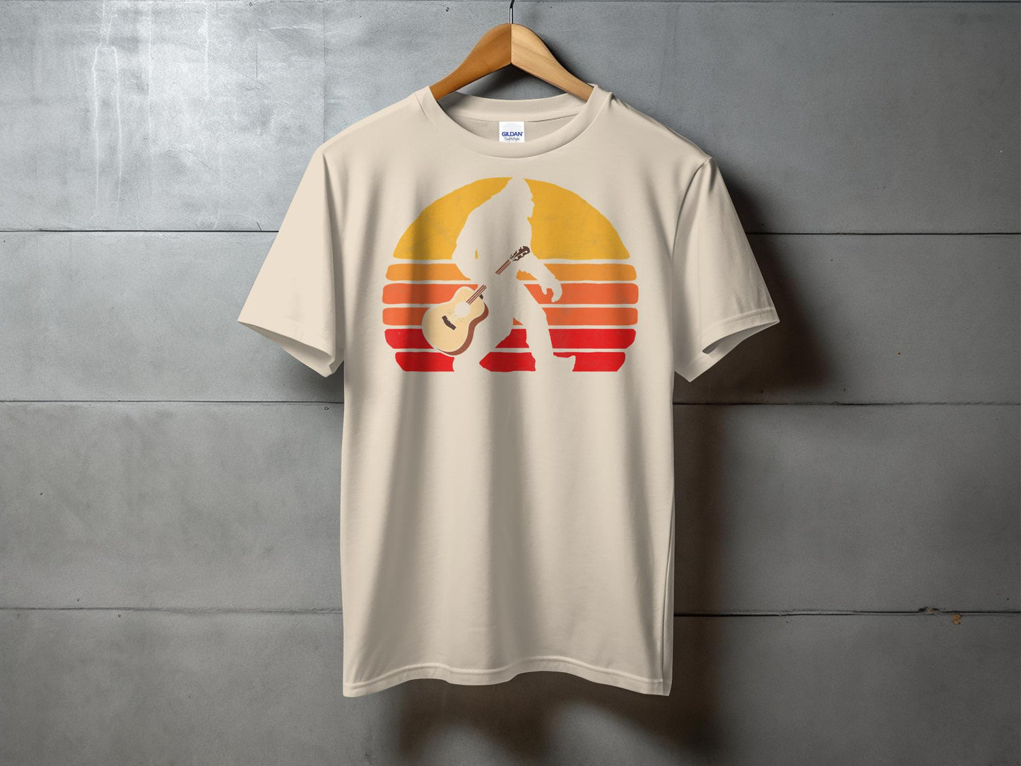 Retro Sunset Bigfoot Silhouette with Guitar T-Shirt