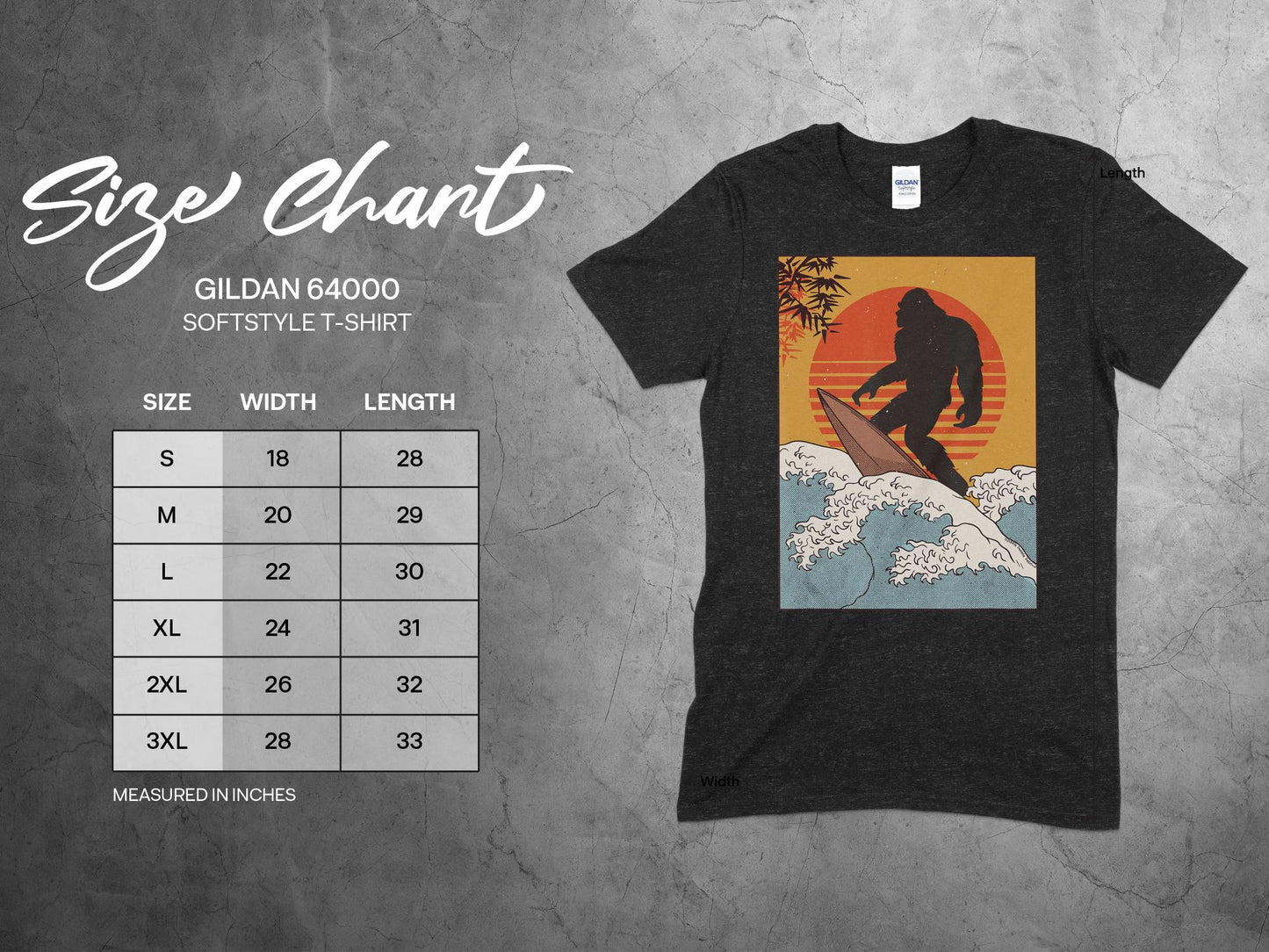 Bigfoot Surfing Retro Sunset Ocean Waves Graphic T-Shirt