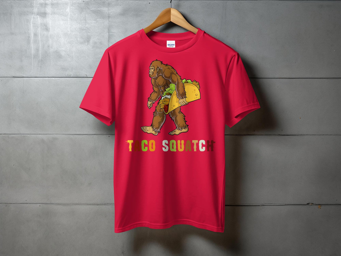 Funny Bigfoot Carrying Taco with TACO SQUATCH Shirt