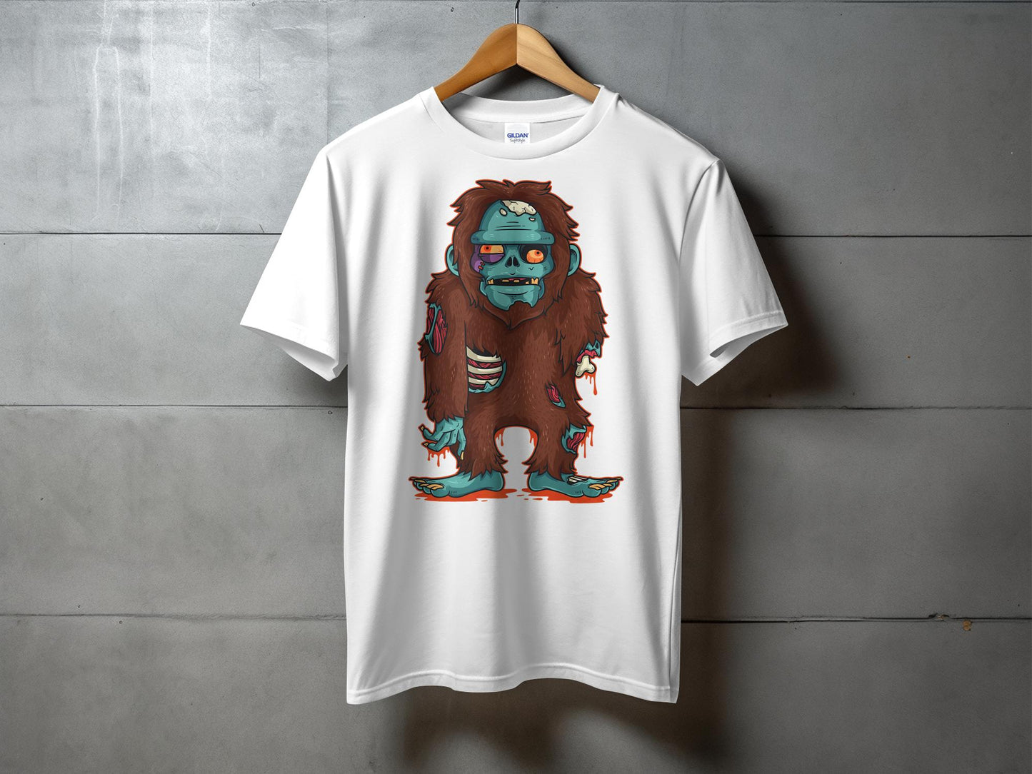 Zombie Bigfoot Graphic Design Horror Style T-Shirt