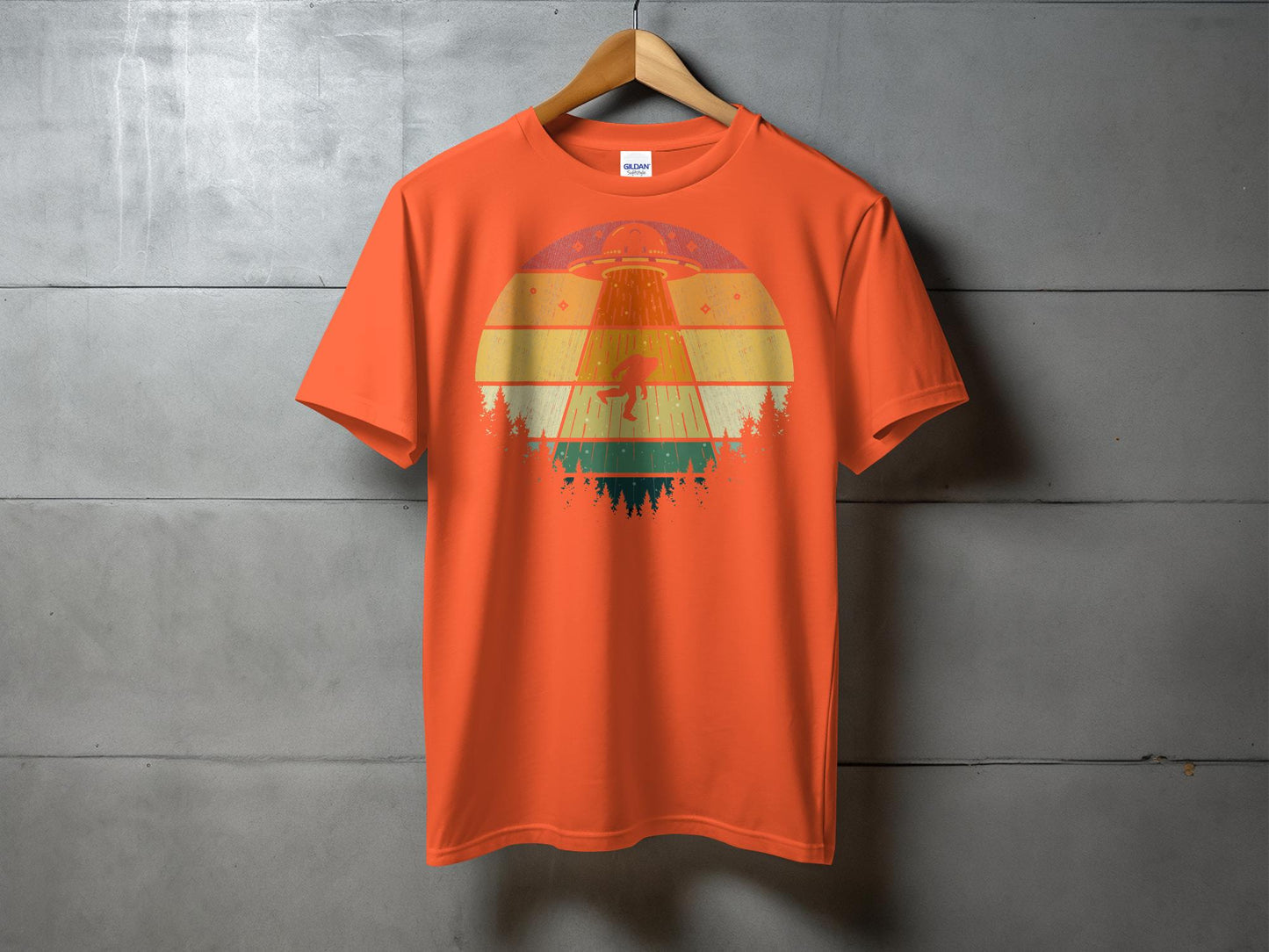 Alien Abduction Scene in Colorful Forest T-Shirt