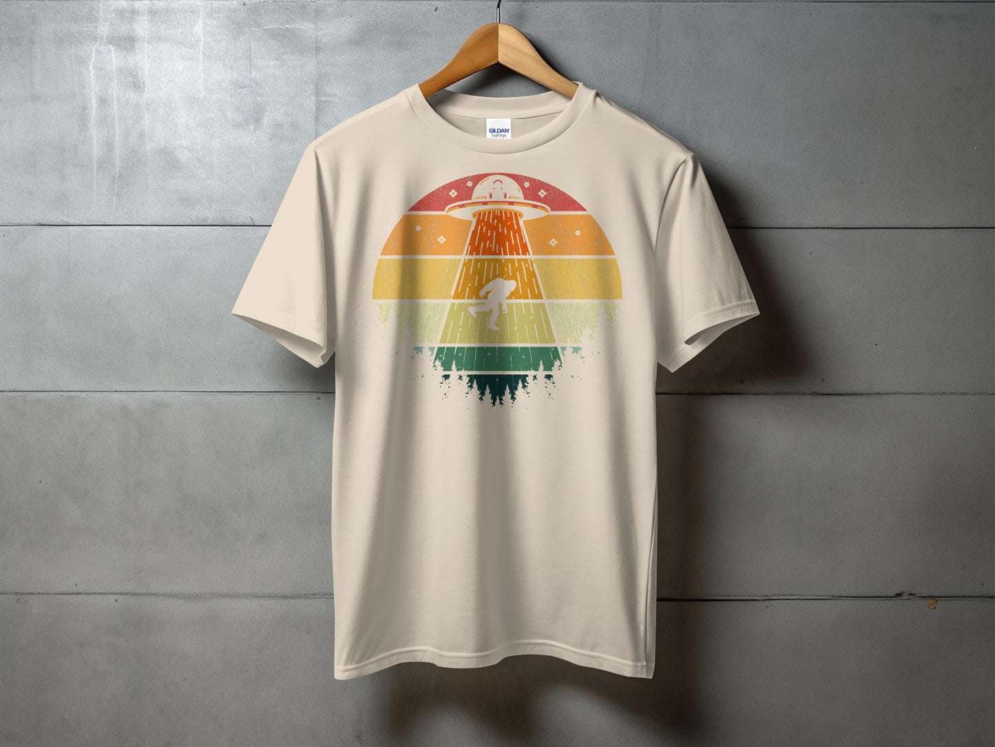 Alien Abduction Scene in Colorful Forest T-Shirt