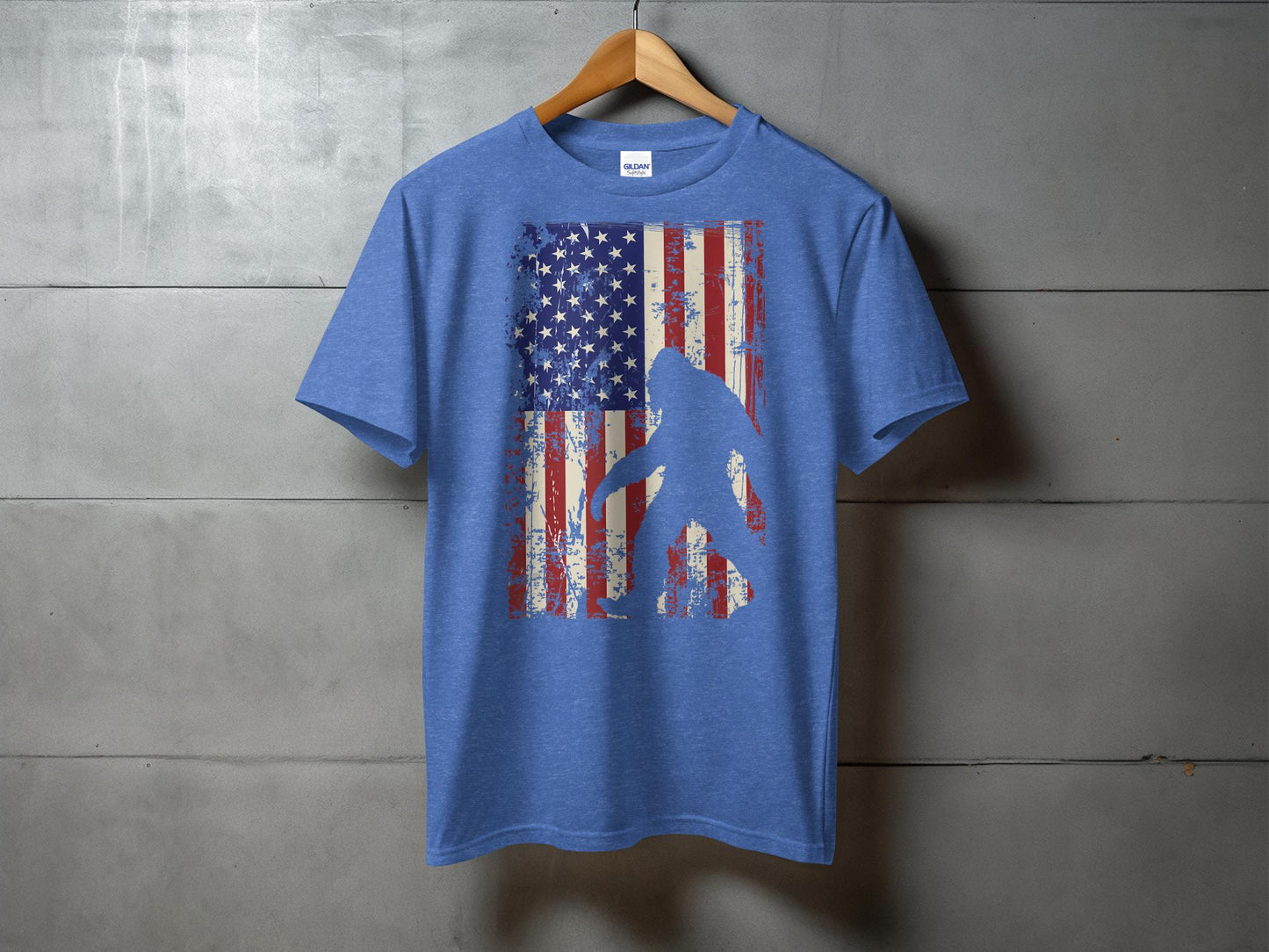 Grunge American Flag with Bigfoot Silhouette T-Shirt