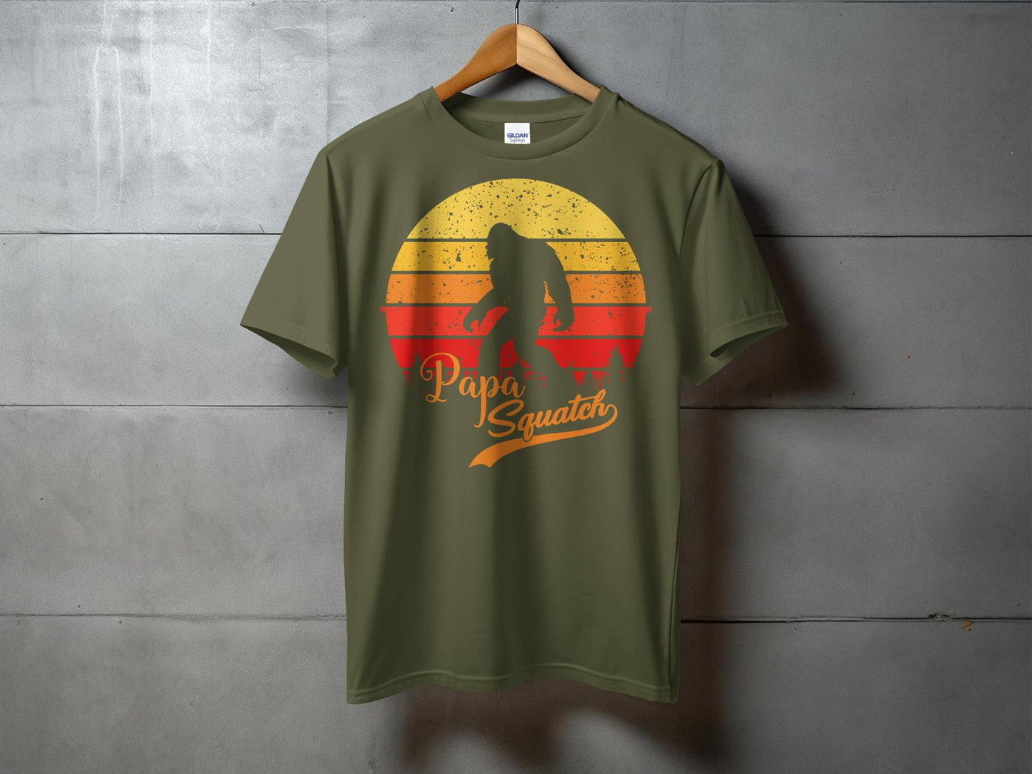 Papa Squatch Retro Sun Design Graphic T-Shirt