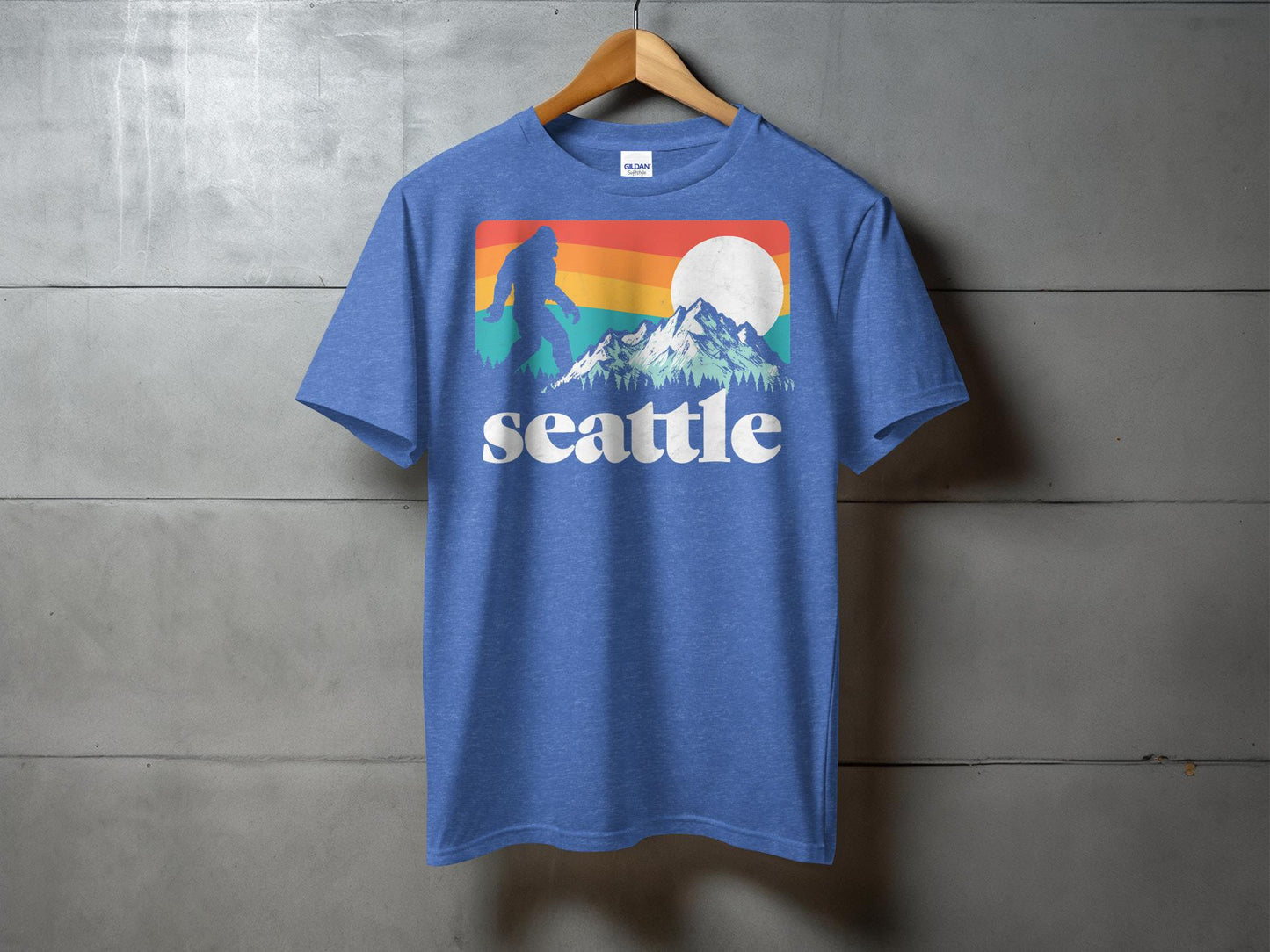 Bigfoot Seattle T-Shirt, Retro Sunset Graphic Tee, Pacific Northwest Bigfoot Shirt, Mountain Sasquatch Shirt, Vintage Seattle T-Shirt