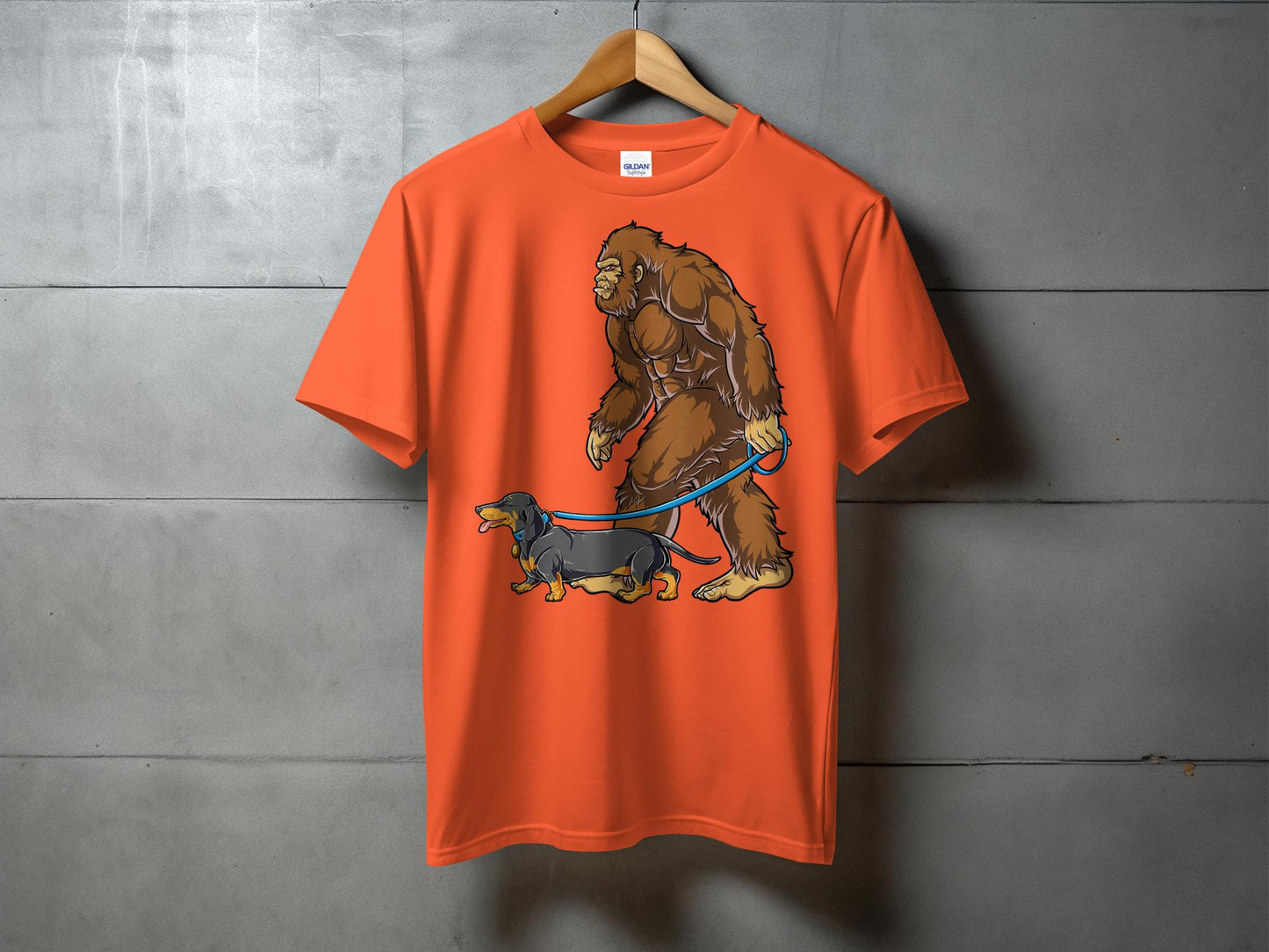 Bigfoot Walking Cute Dachshund Funny Graphic T-Shirt