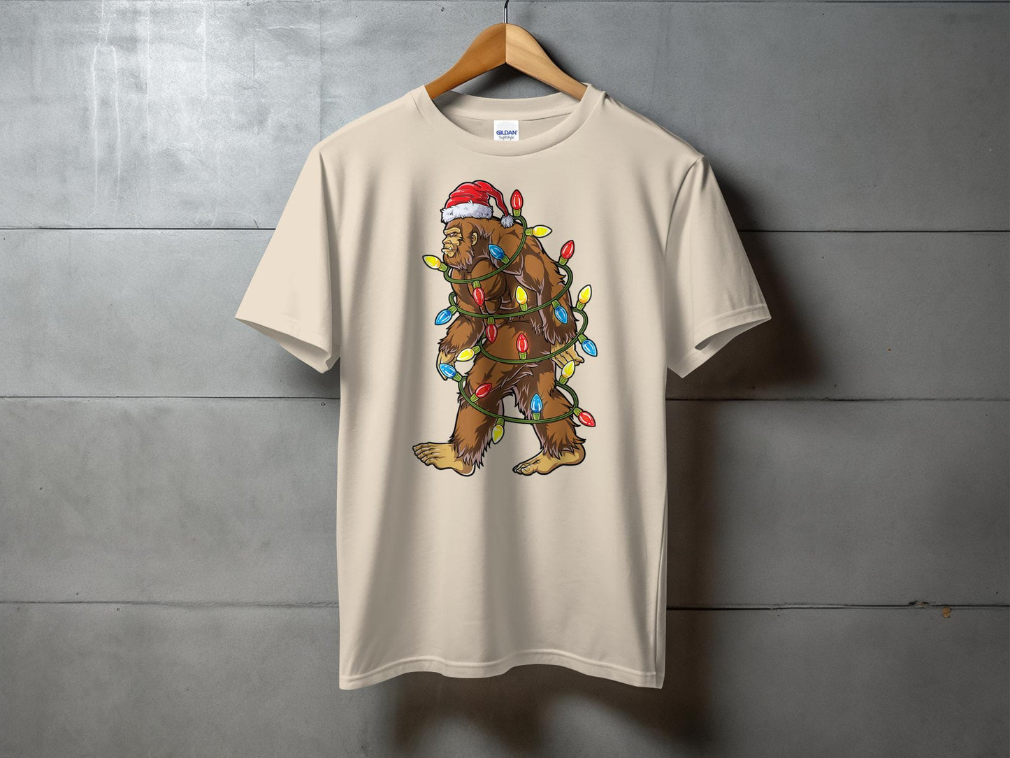 Bigfoot Wrapped in Christmas Lights Novelty T-Shirt