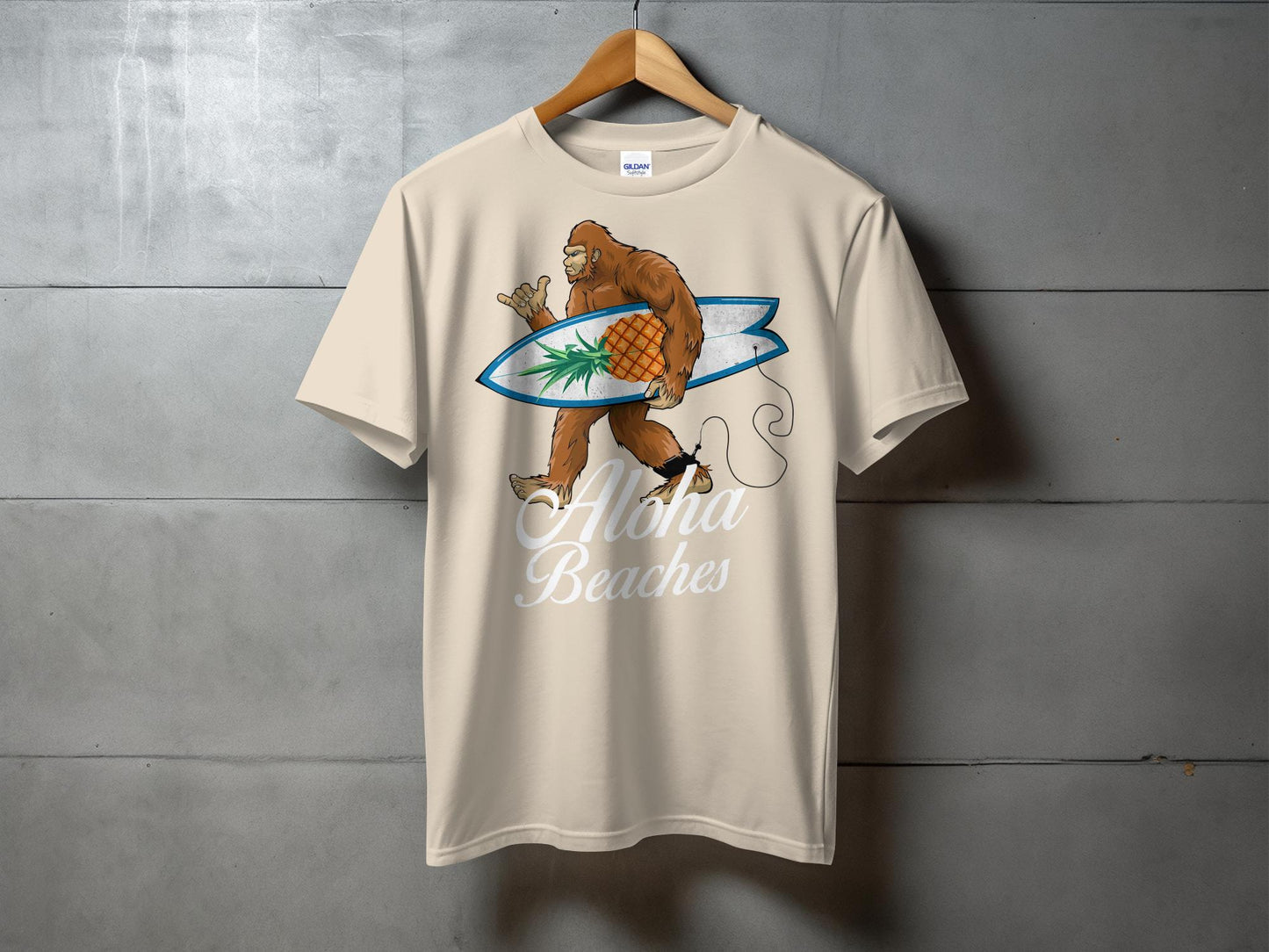 Bigfoot Surfing Aloha Beaches Graphic T-Shirt