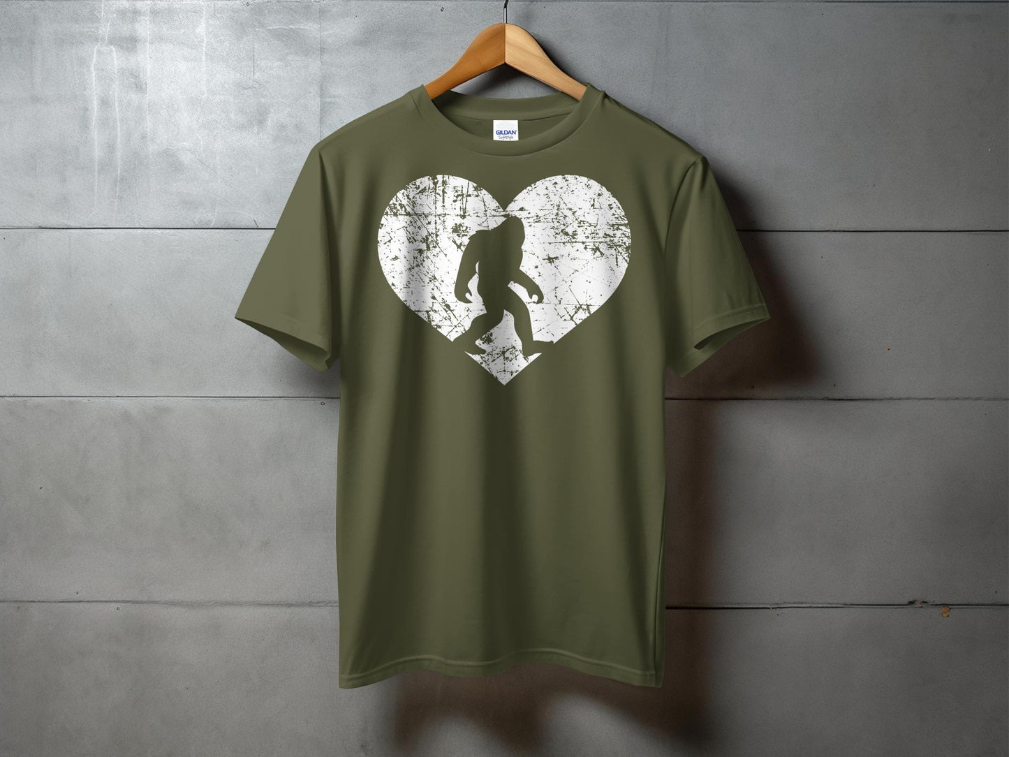 Bigfoot Silhouette Heart Print Unique Graphic T-Shirt