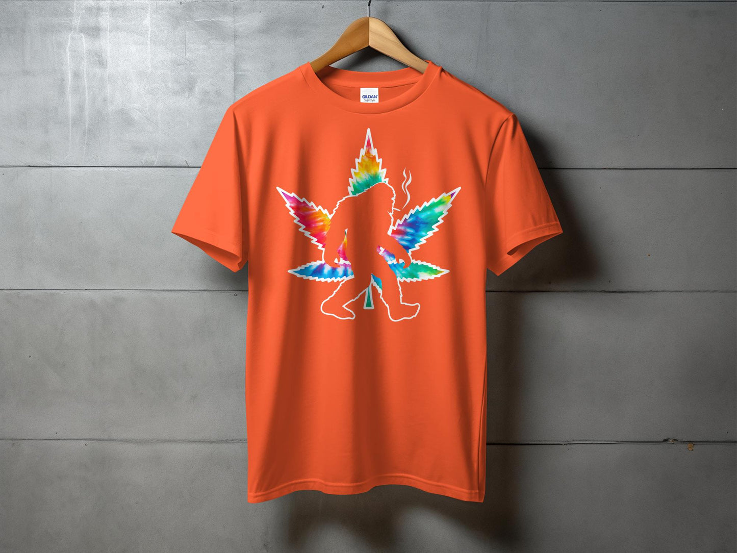 Bigfoot Silhouette with Colorful Leaf T-Shirt