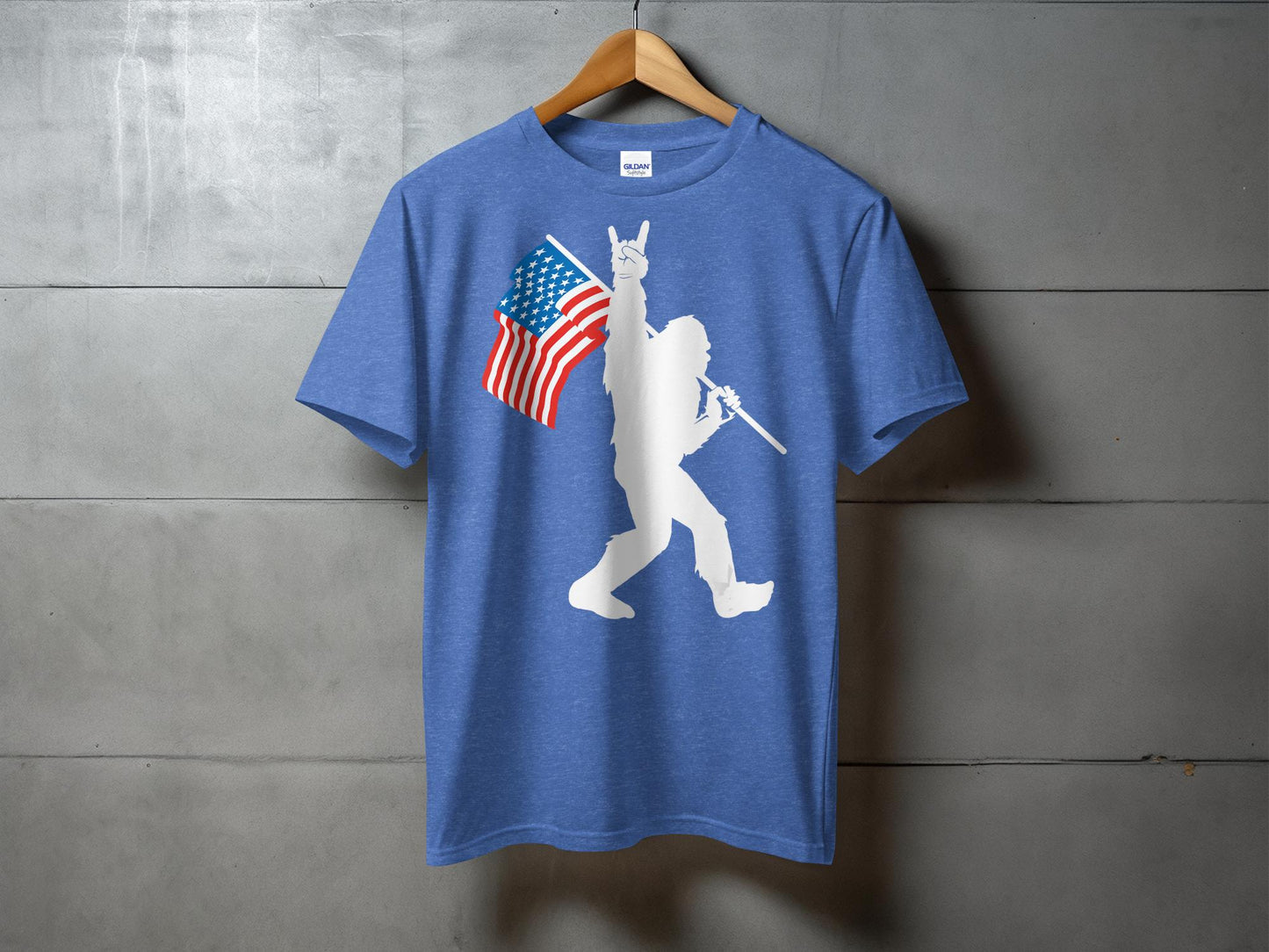 Bigfoot Holding USA Flag Patriotic Graphic T-Shirt