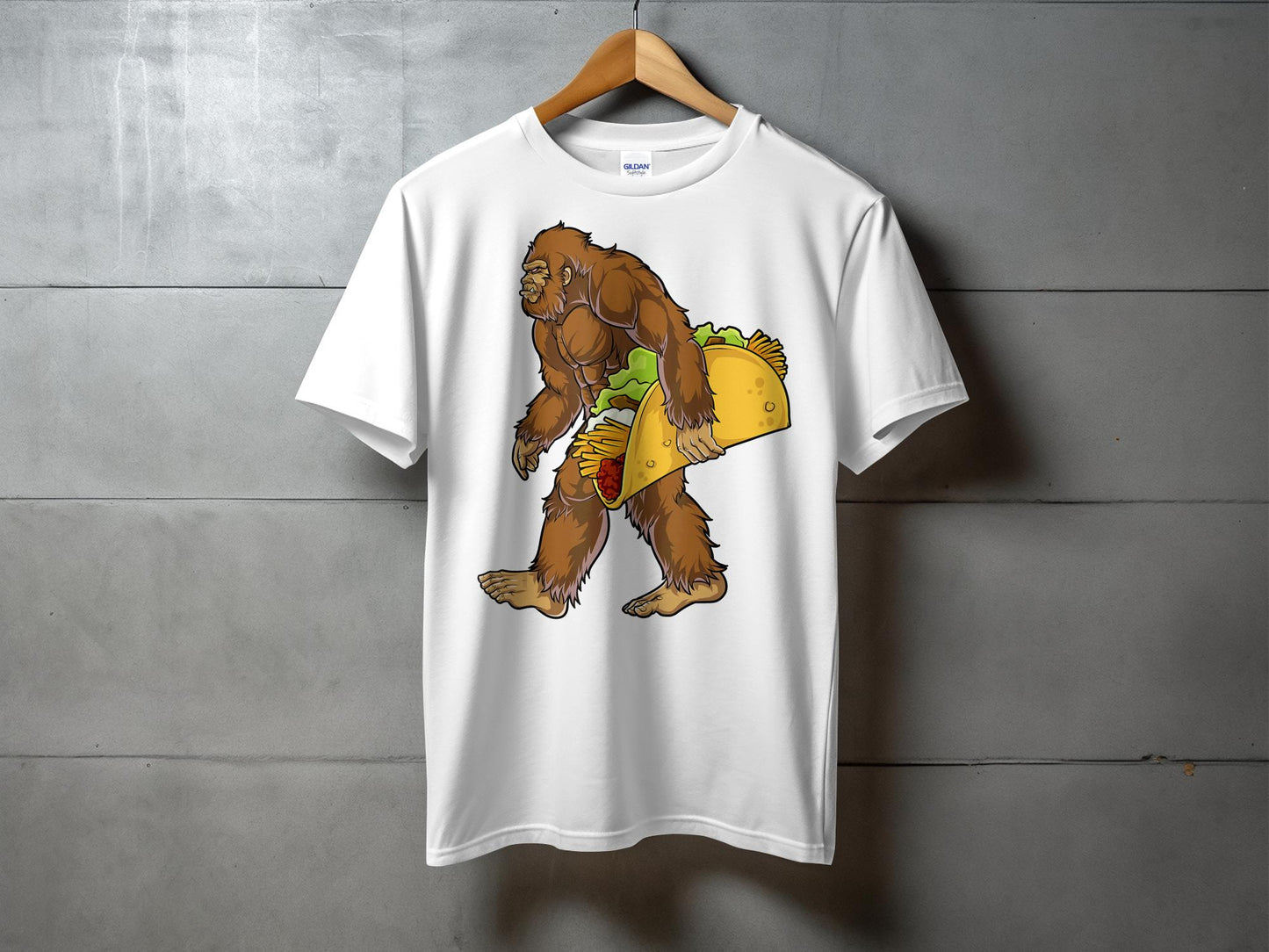 Funny Bigfoot Holding Giant Taco Graphic T-Shirt