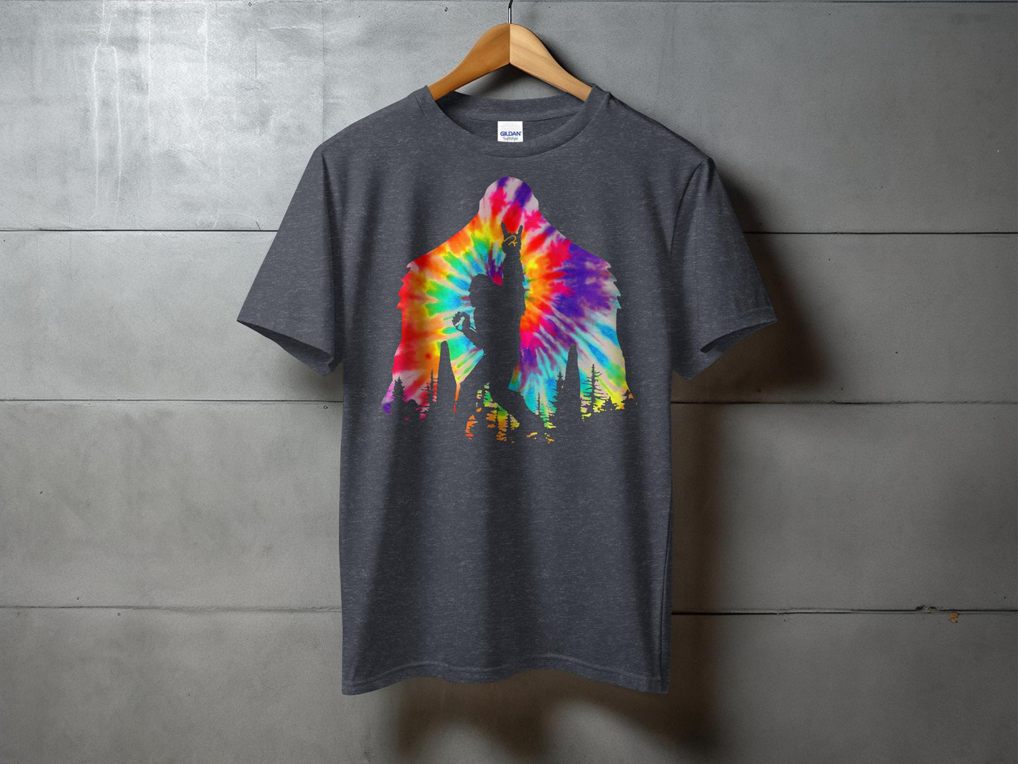 Vibrant Tie-Dye Bigfoot with Peace Gesture T-Shirt