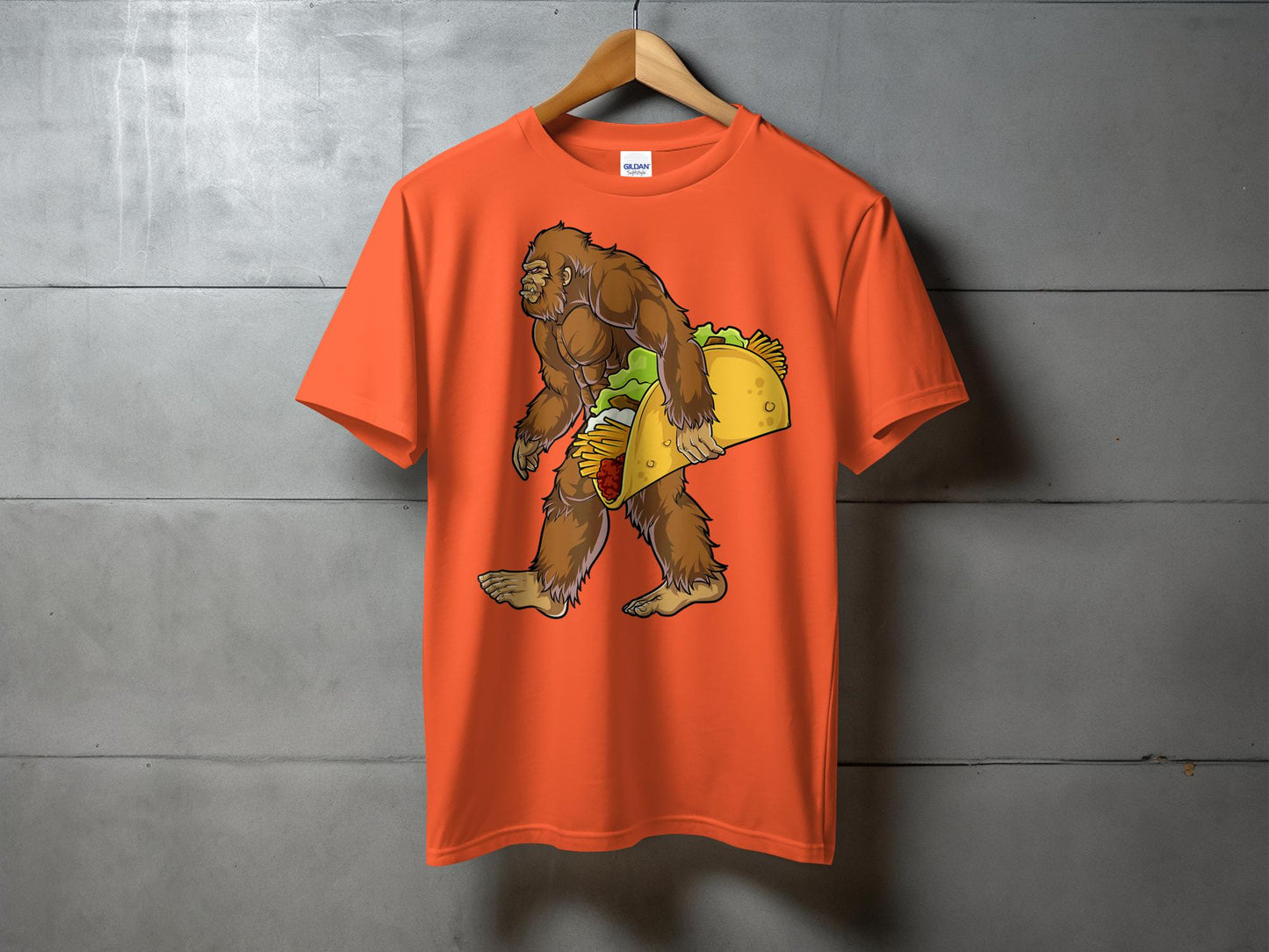 Funny Bigfoot Holding Giant Taco Graphic T-Shirt